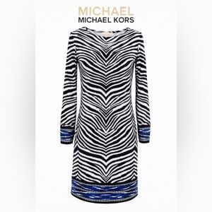MICHAEL Michael Kors Zebra Print Sheath Dress Blue Trim Size S